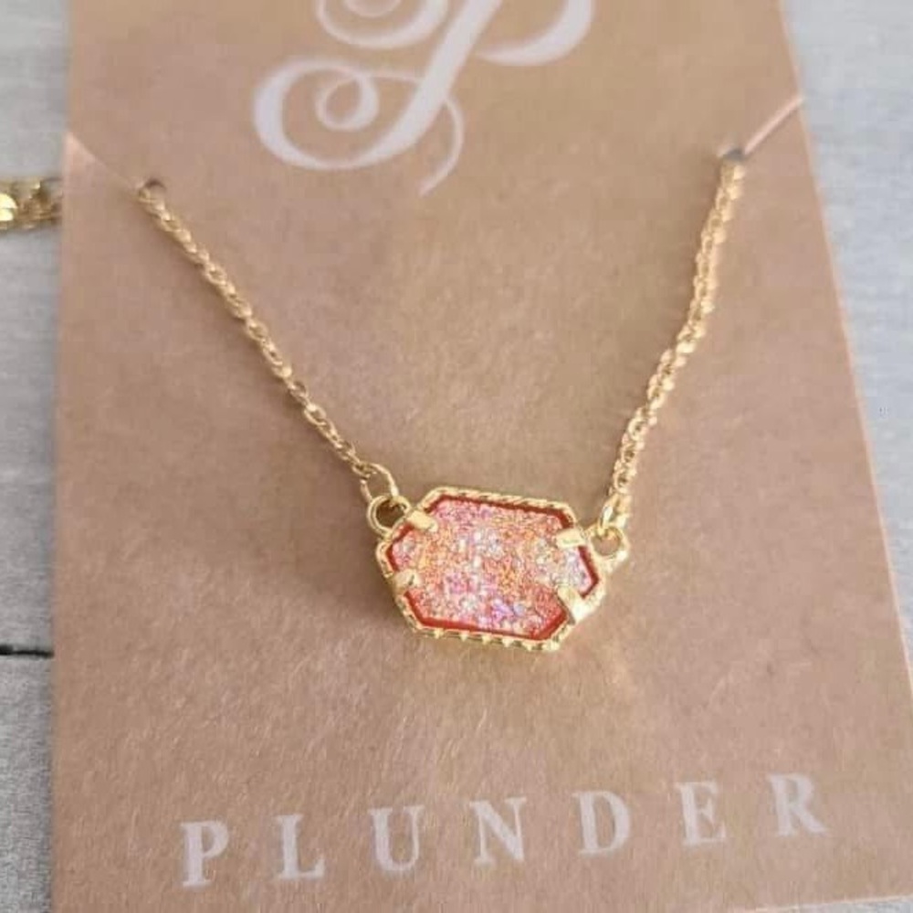 NEW Coral Druzy Necklace 18k Gold Plated